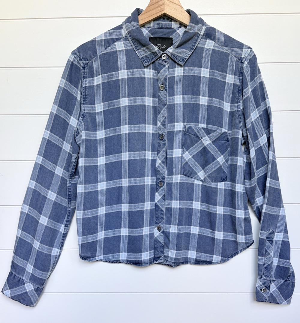Rails‎ Dana Midnight Grid Plaid Button Front Shirt Blue White Tencel Womens S